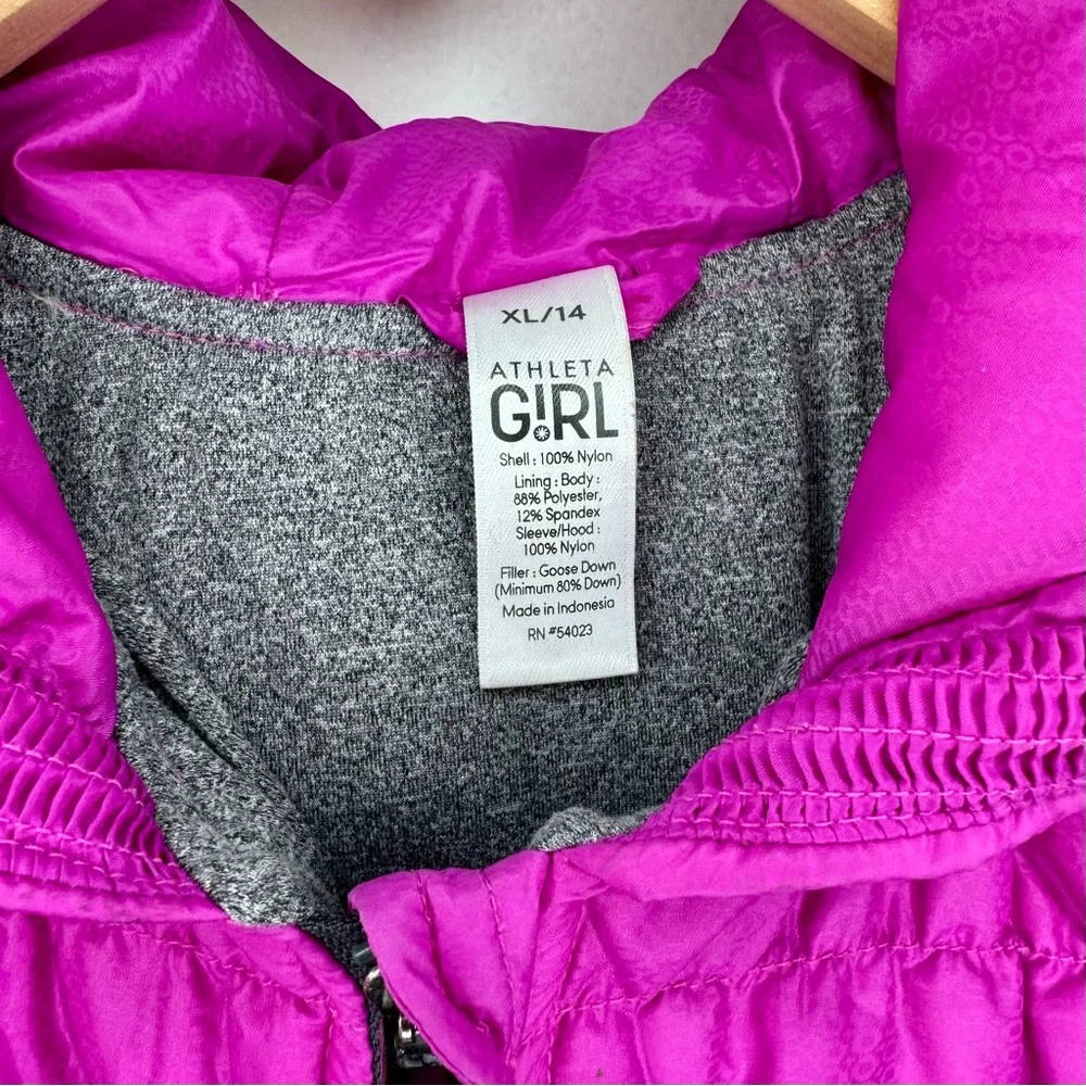 ATHLETA Girl Peak Puffer Winter  Jacket Hot Pink Size XL 14 Girls Outdoor Hooded